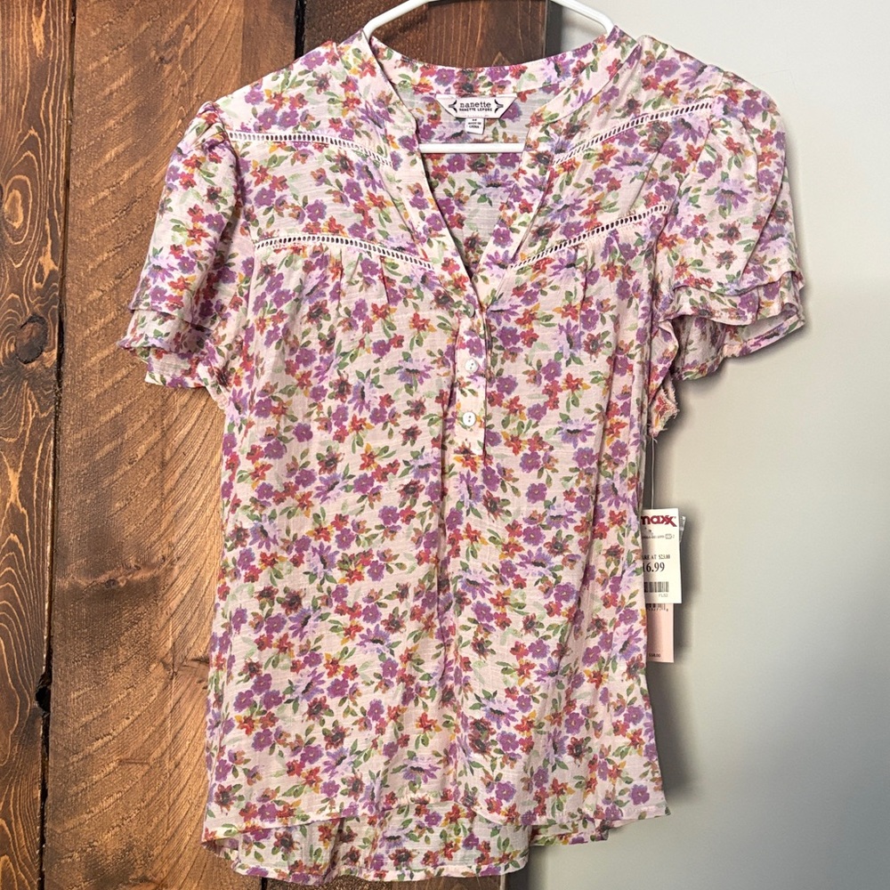 Pink and Purple Floral Blouse